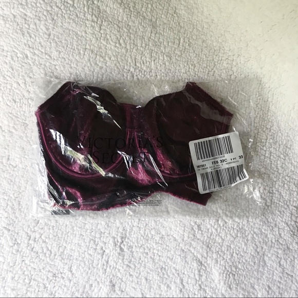 VS Shimmer Velvet Long Line Balconet Bra Red 32C - Picture 4 of 5